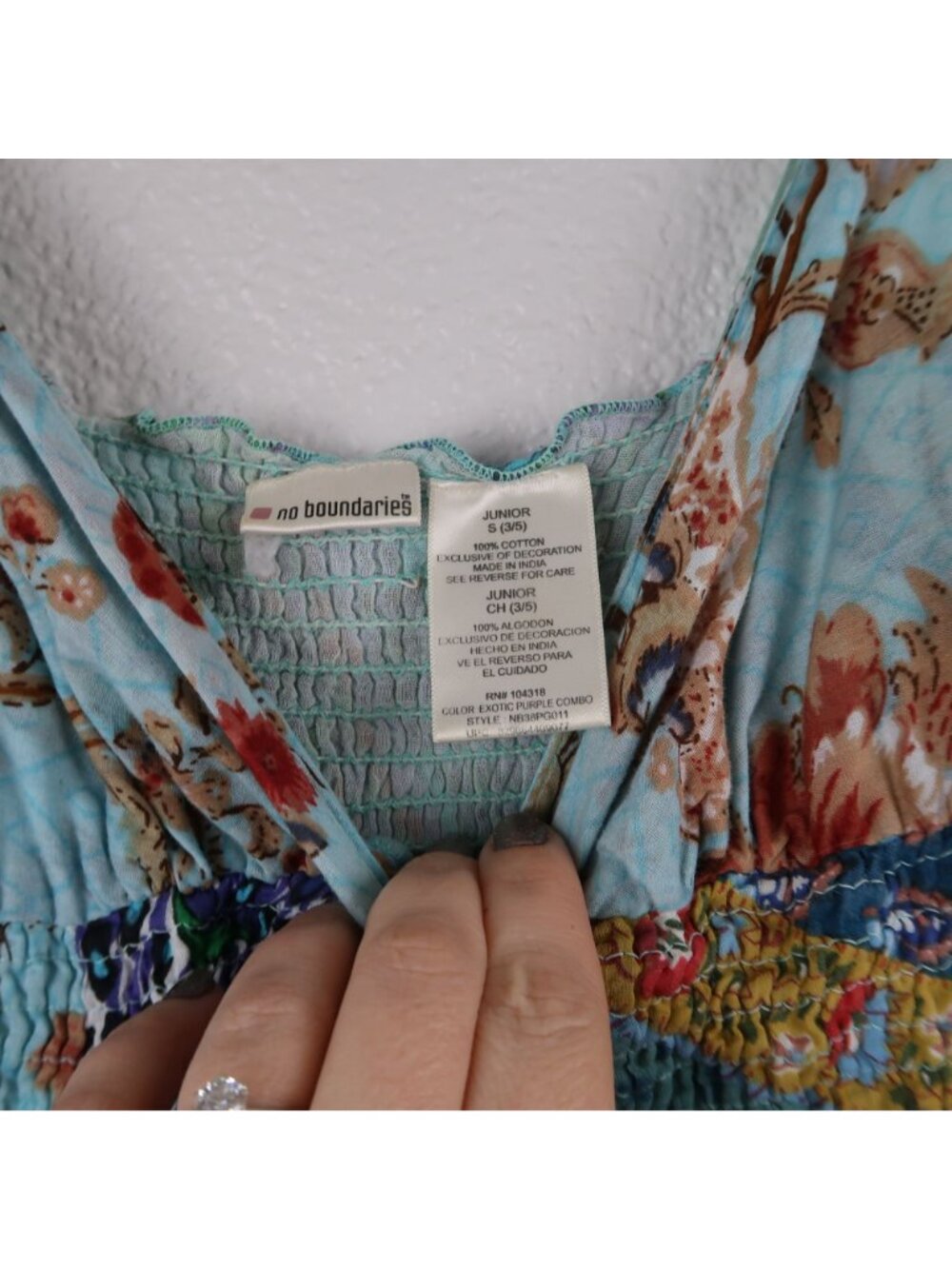 VTG Y2K S No Boundaries Junior Patchwork Sundress Babydoll Boho Style Cotton - Picture 3 of 5